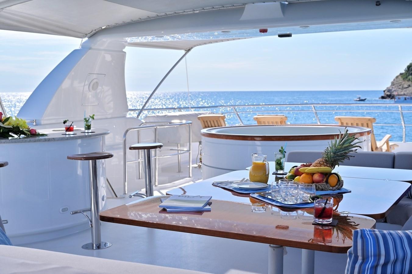 a table with food on it aboard CLARITY Yacht for Sale