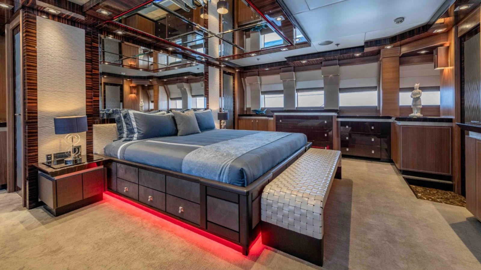 The master stateroom exudes luxury with its spacious layout and elegant design. aboard PALMER JOHNSON 150 Yacht for Sale
