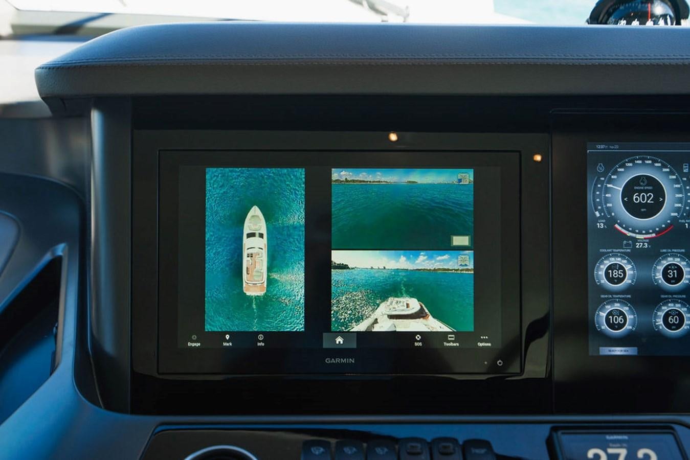 a screen on a vehicle aboard CHAOS Yacht for Sale
