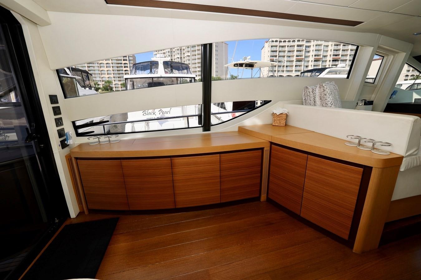a kitchen with a large window aboard MY WAY Yacht for Sale