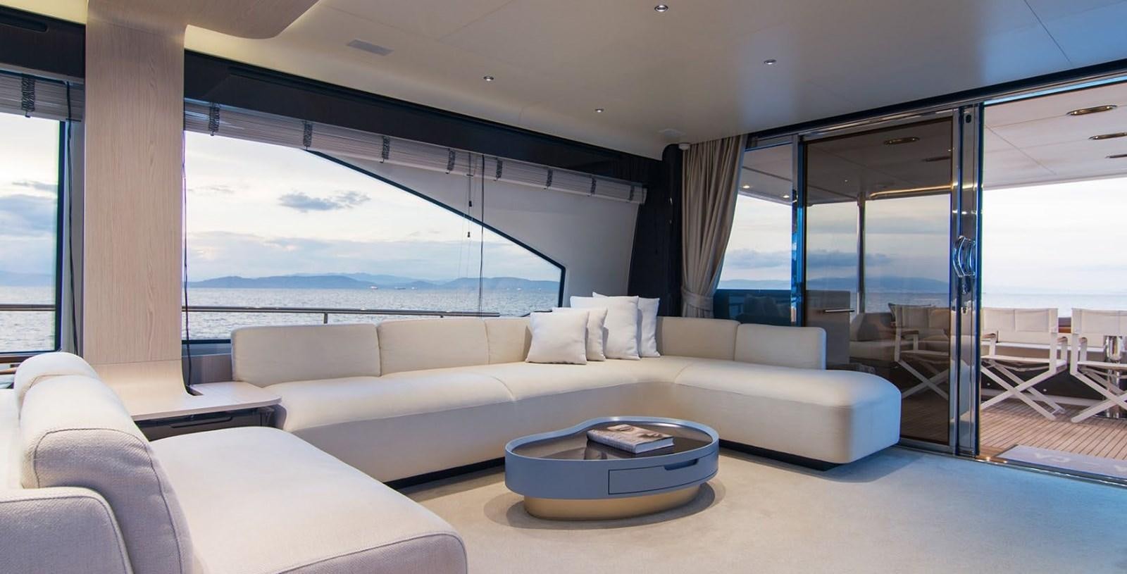 a living room with a large window aboard ALEX I Yacht for Sale