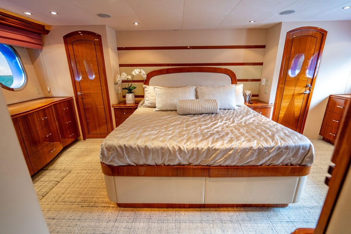 a bed in a room aboard TOP SHELF Yacht for Sale