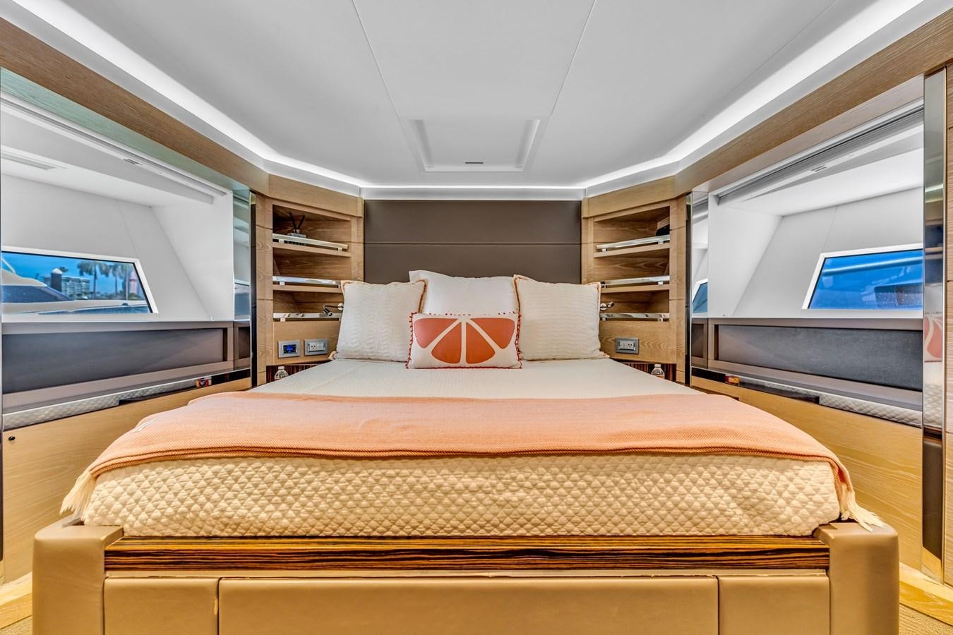 a bed in a room aboard SEADUCTION Yacht for Sale