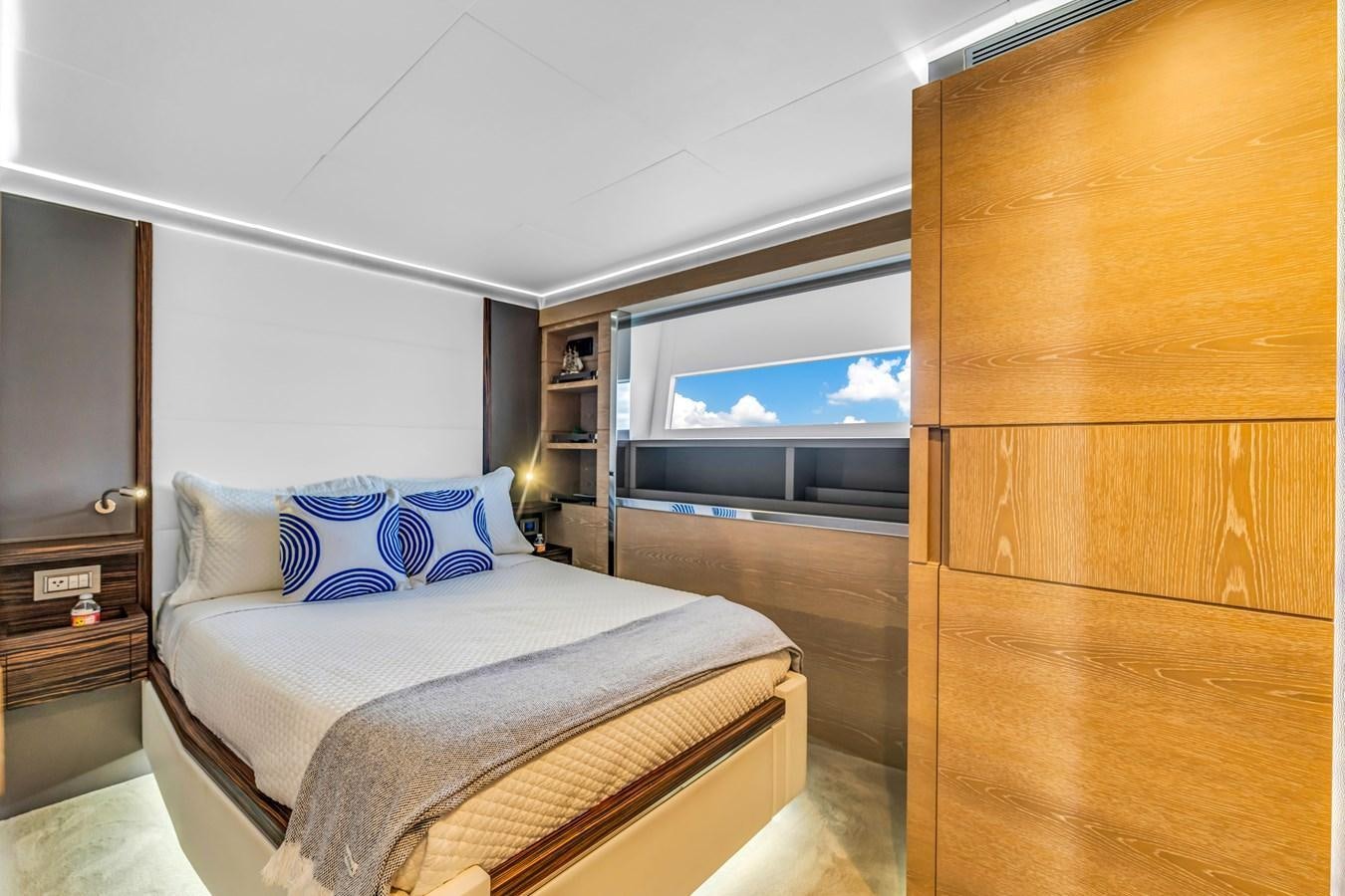 a bed in a room aboard SEADUCTION Yacht for Sale