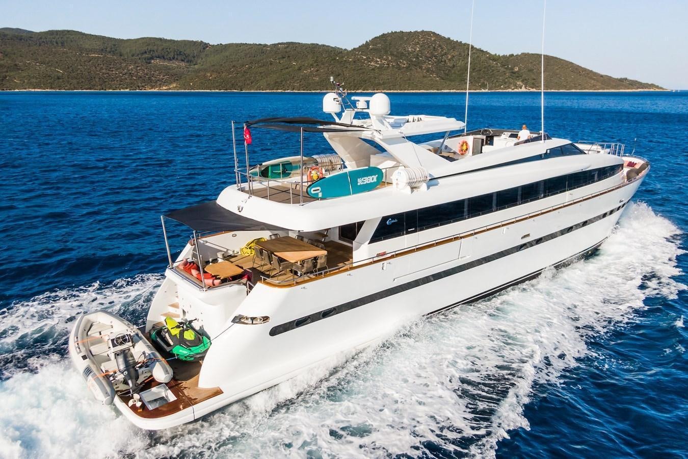 a boat with a motor attached to it aboard AXELLA Yacht for Sale
