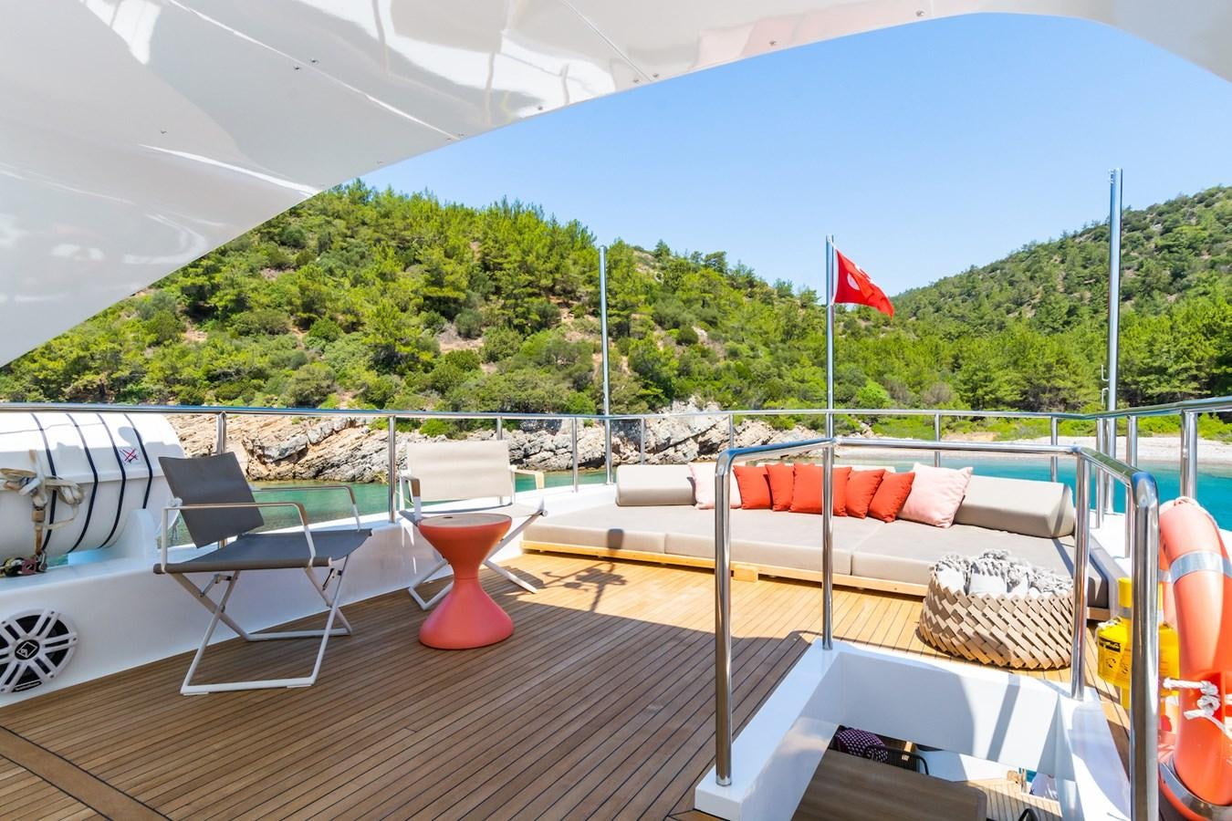 a patio with a table and chairs aboard AXELLA Yacht for Sale