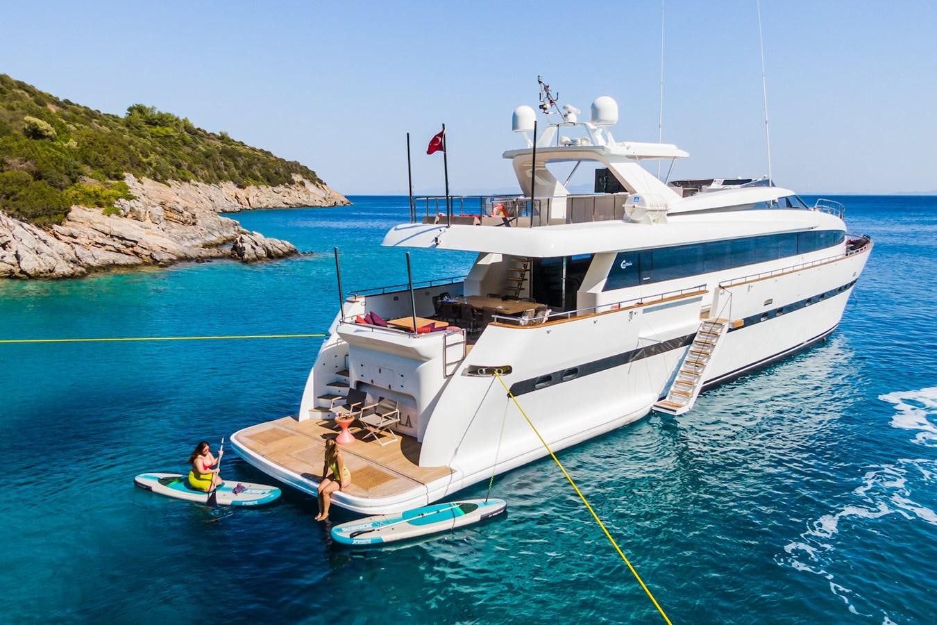 a boat with a person on it aboard AXELLA Yacht for Sale