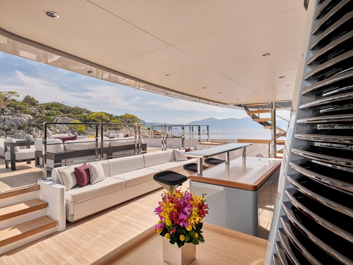 a balcony overlooking a city aboard PARA BELLUM Yacht for Sale