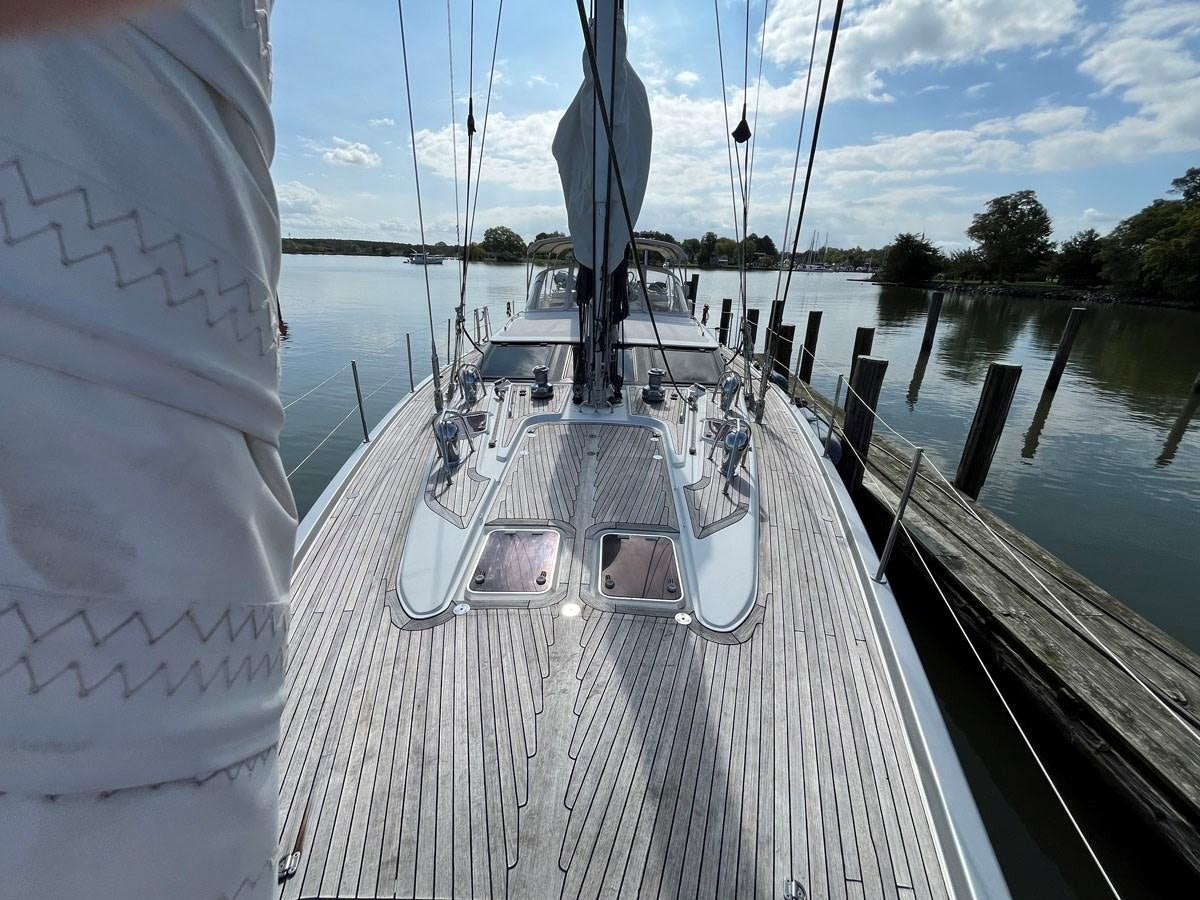 a boat on a dock aboard WEATHERLY Yacht for Sale