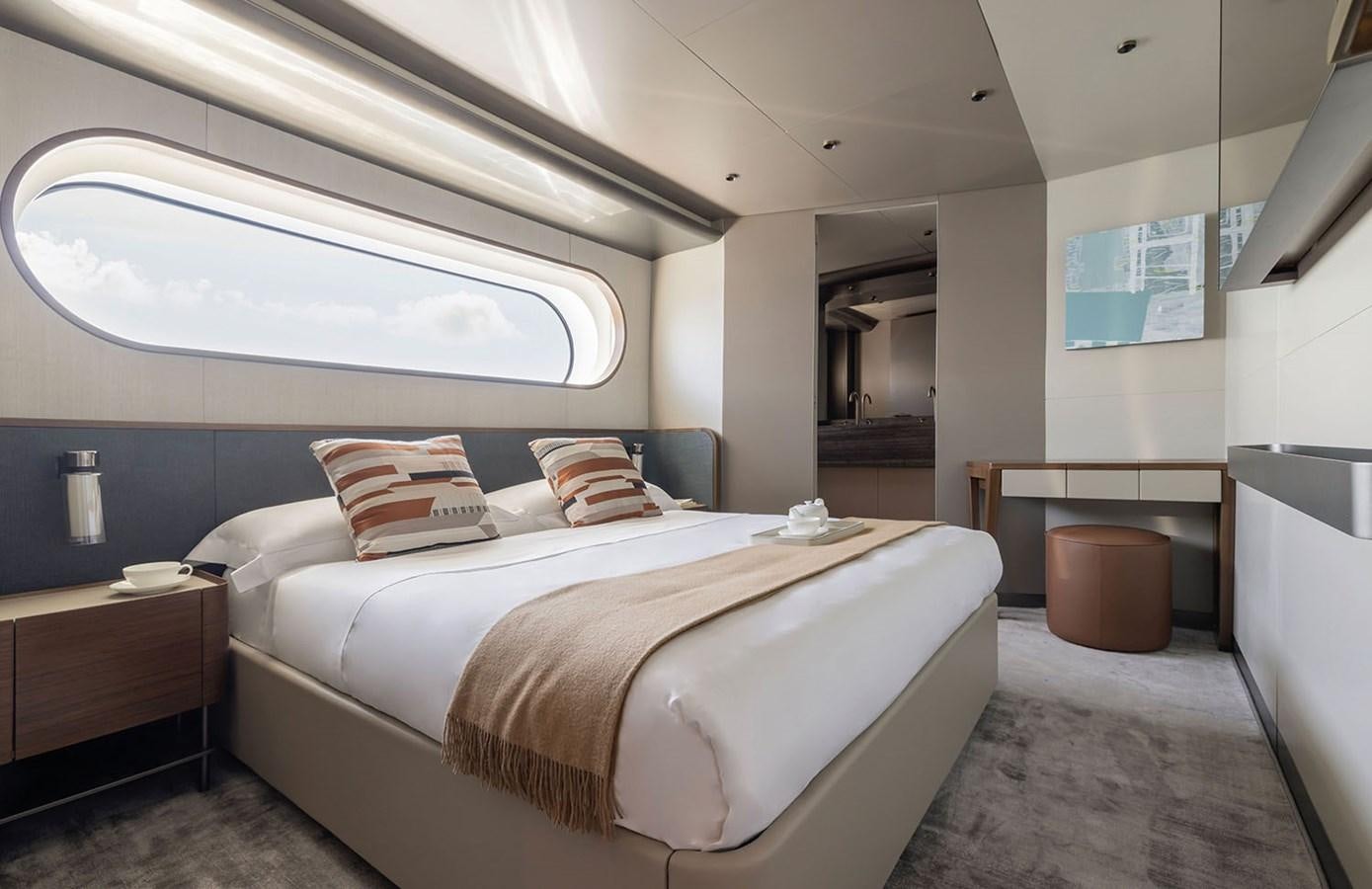 a bed in a room aboard MAGELLANO Yacht for Sale
