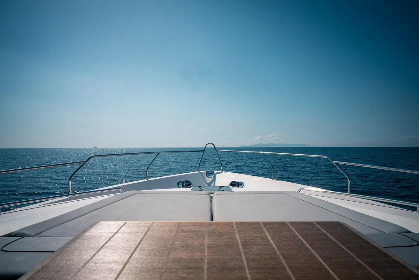 The foredeck offers a serene and expansive view of the open sea, perfect for relaxation. aboard 4 LIFE Yacht for Sale
