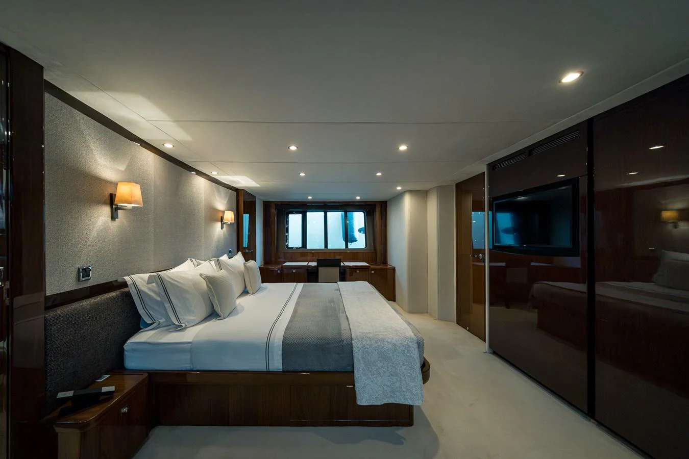 The master stateroom offers a spacious and luxurious retreat with modern amenities and elegant decor. aboard 4 LIFE Yacht for Sale