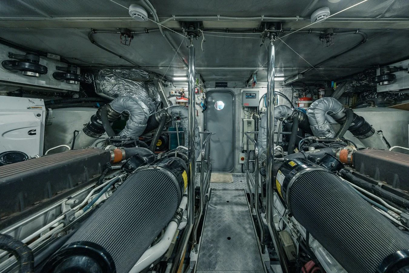 The image showcases the yacht's well-maintained engine room with advanced machinery. aboard 4 LIFE Yacht for Sale