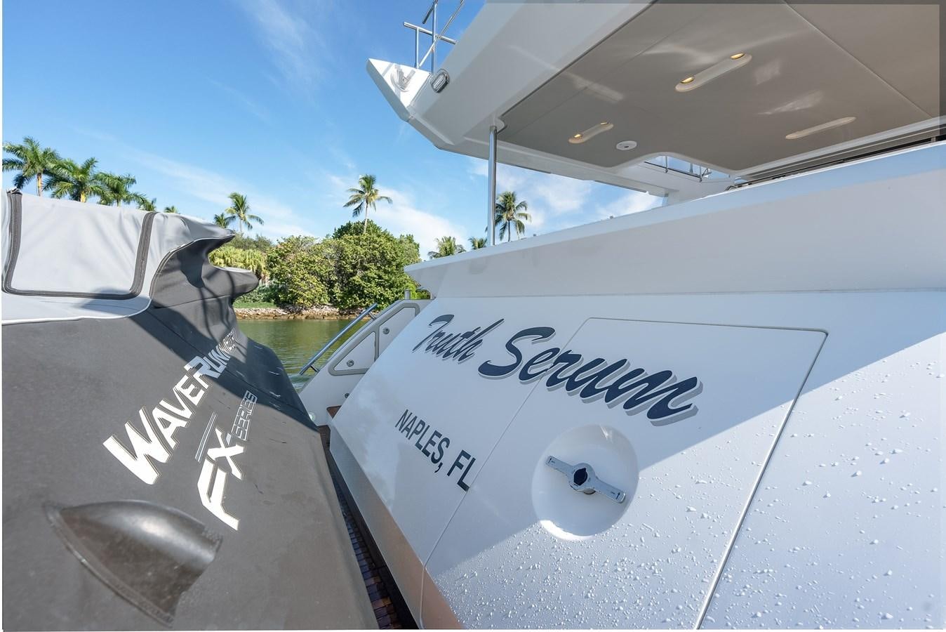 a jet engine with a white logo aboard TRUTH SERUM Yacht for Sale