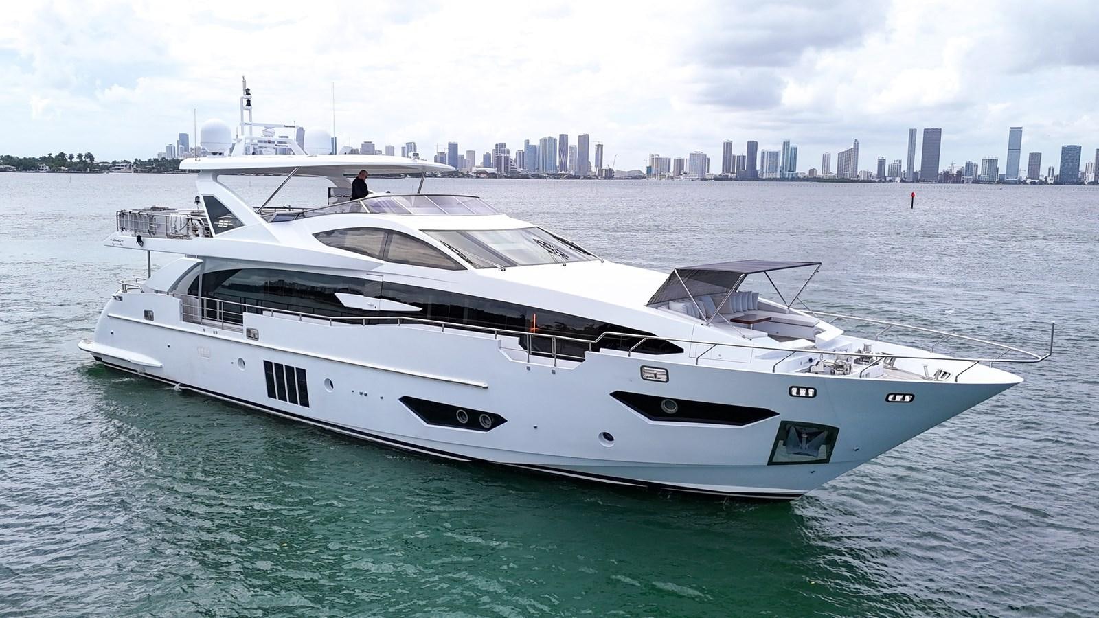 a white yacht on the water aboard 95 RAISED PILOTHOUSE Yacht for Sale