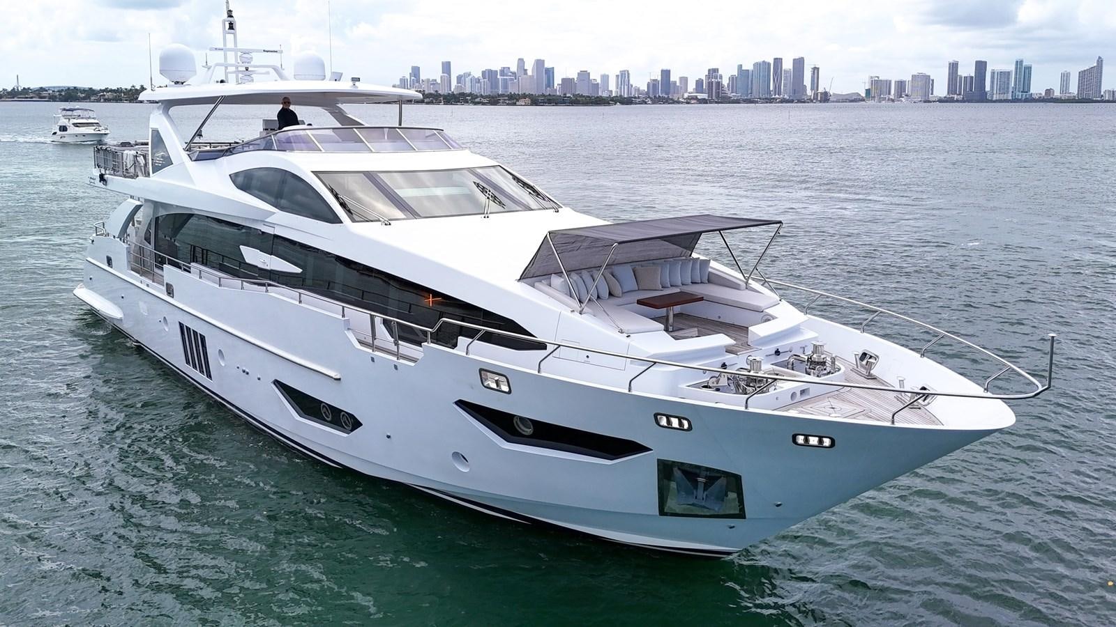 a white yacht on the water aboard 95 RAISED PILOTHOUSE Yacht for Sale