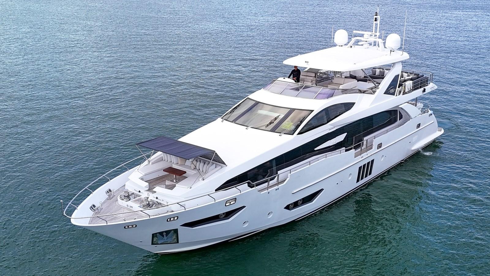 a white yacht on the water aboard 95 RAISED PILOTHOUSE Yacht for Sale