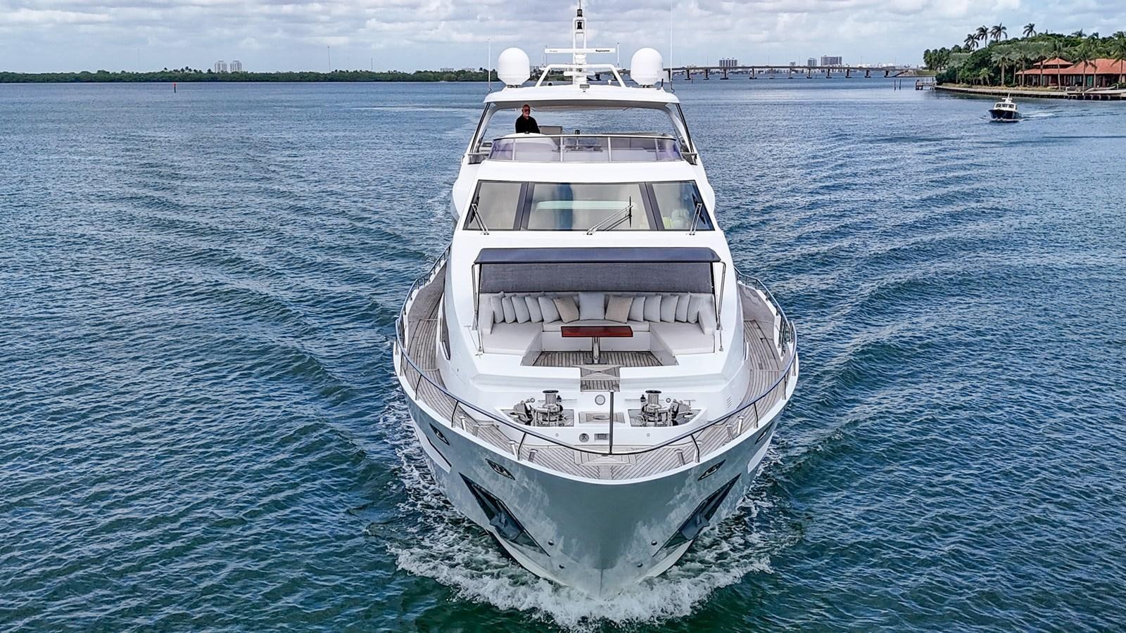 a white yacht in the water aboard 95 RAISED PILOTHOUSE Yacht for Sale