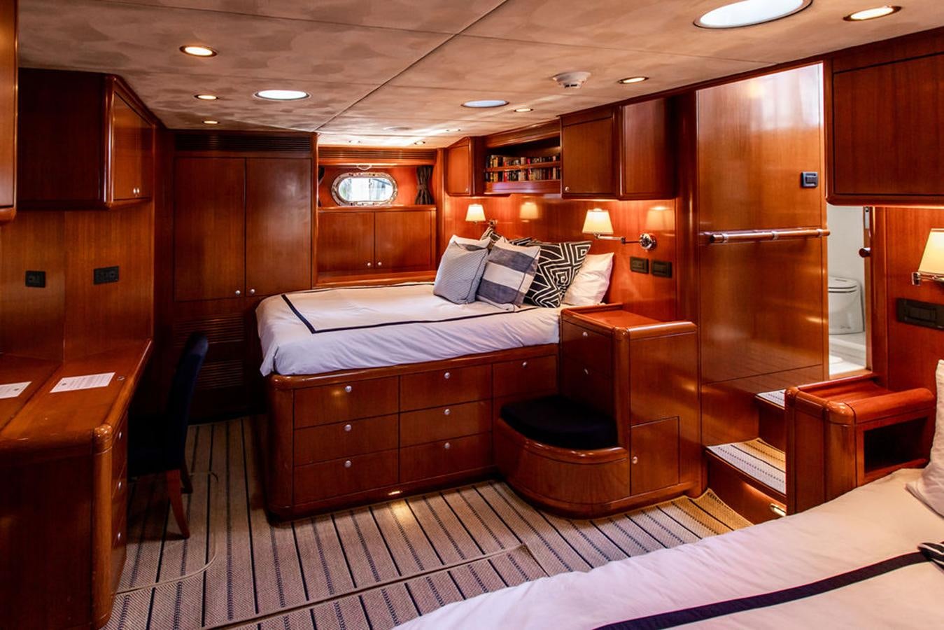 a bed in a cabin aboard CABOCHON Yacht for Sale