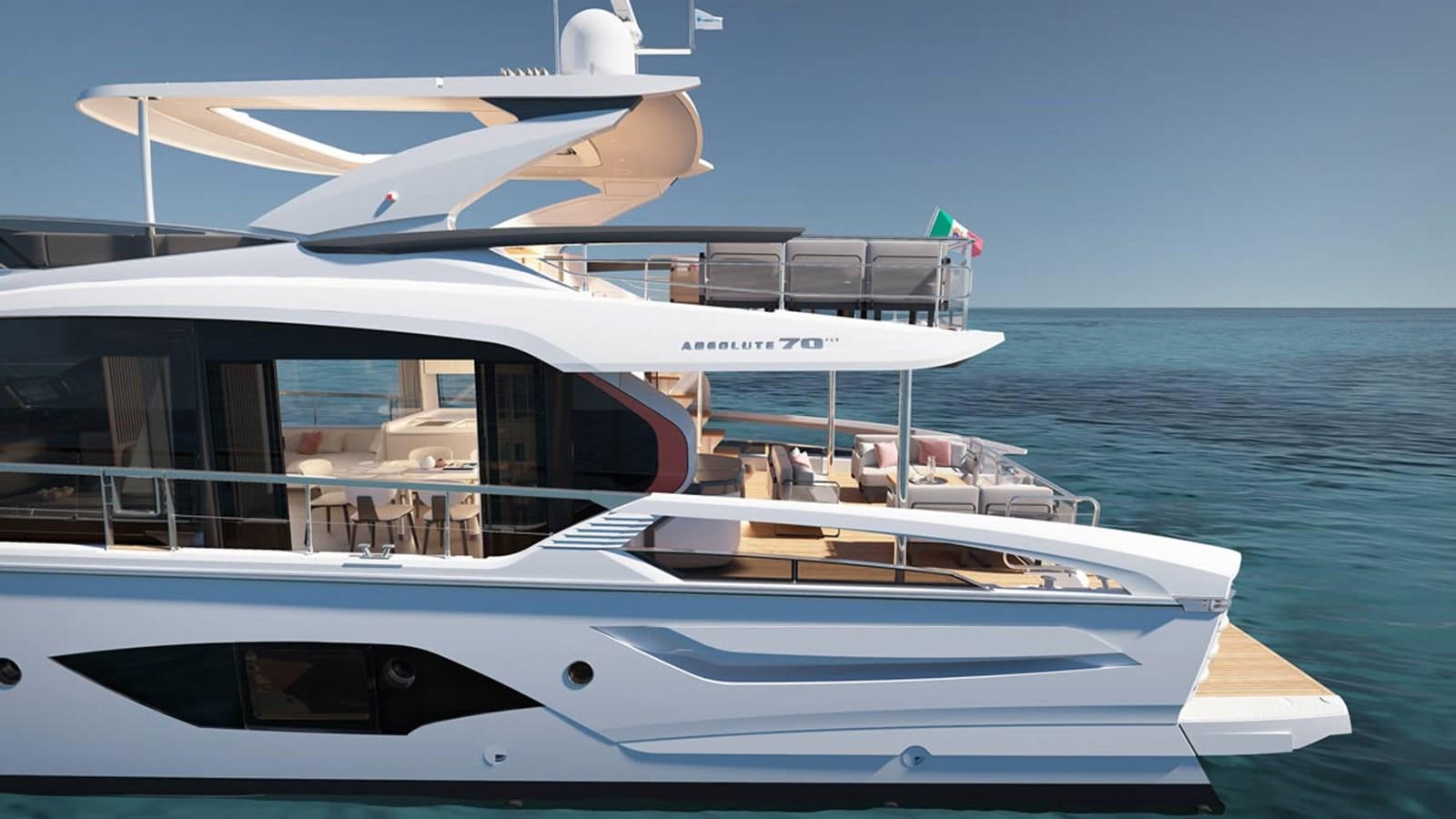 a boat on the water aboard 2026 ABSOLUTE 70 FLY Yacht for Sale