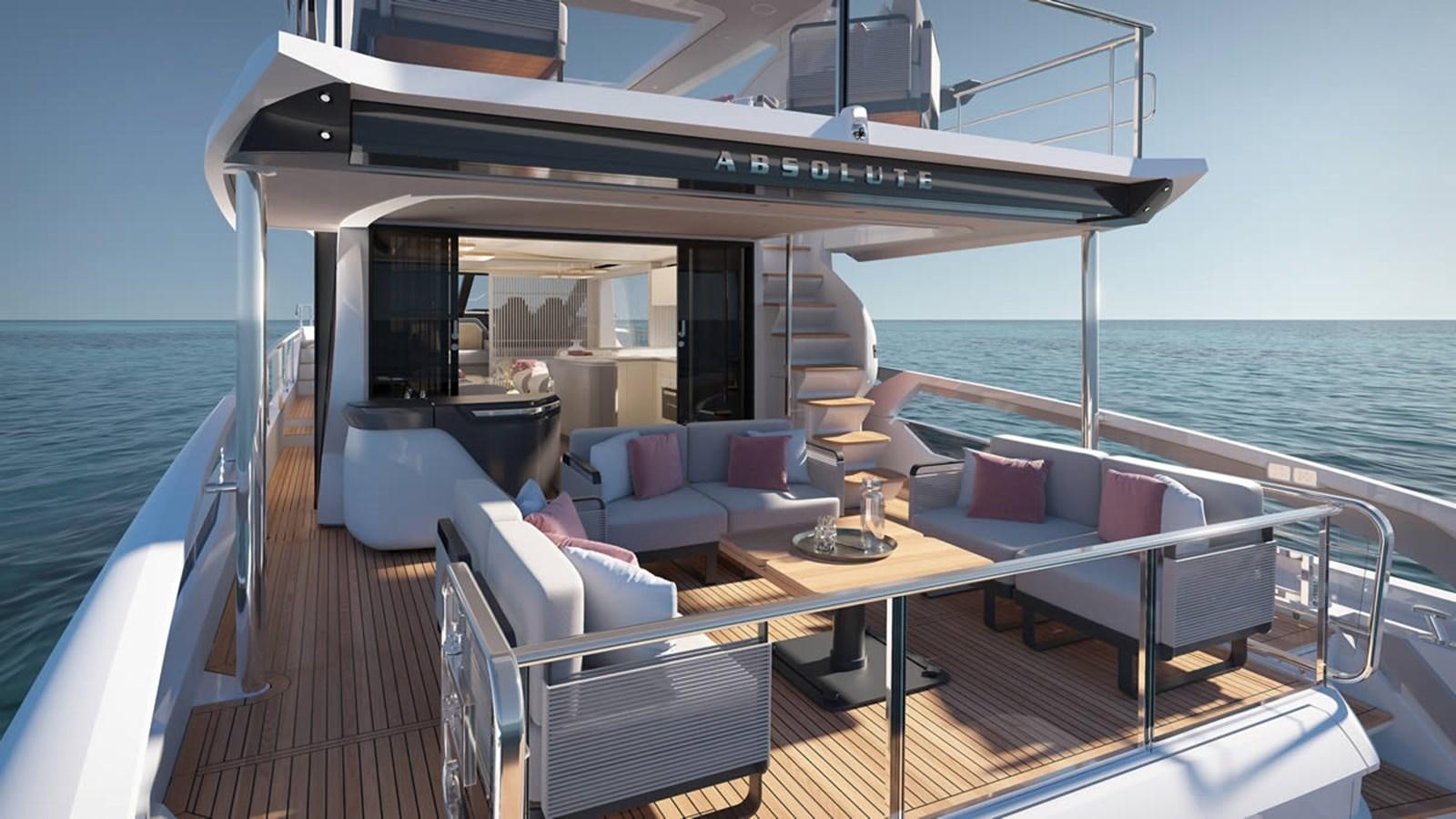 a boat on a deck aboard 2026 ABSOLUTE 70 FLY Yacht for Sale