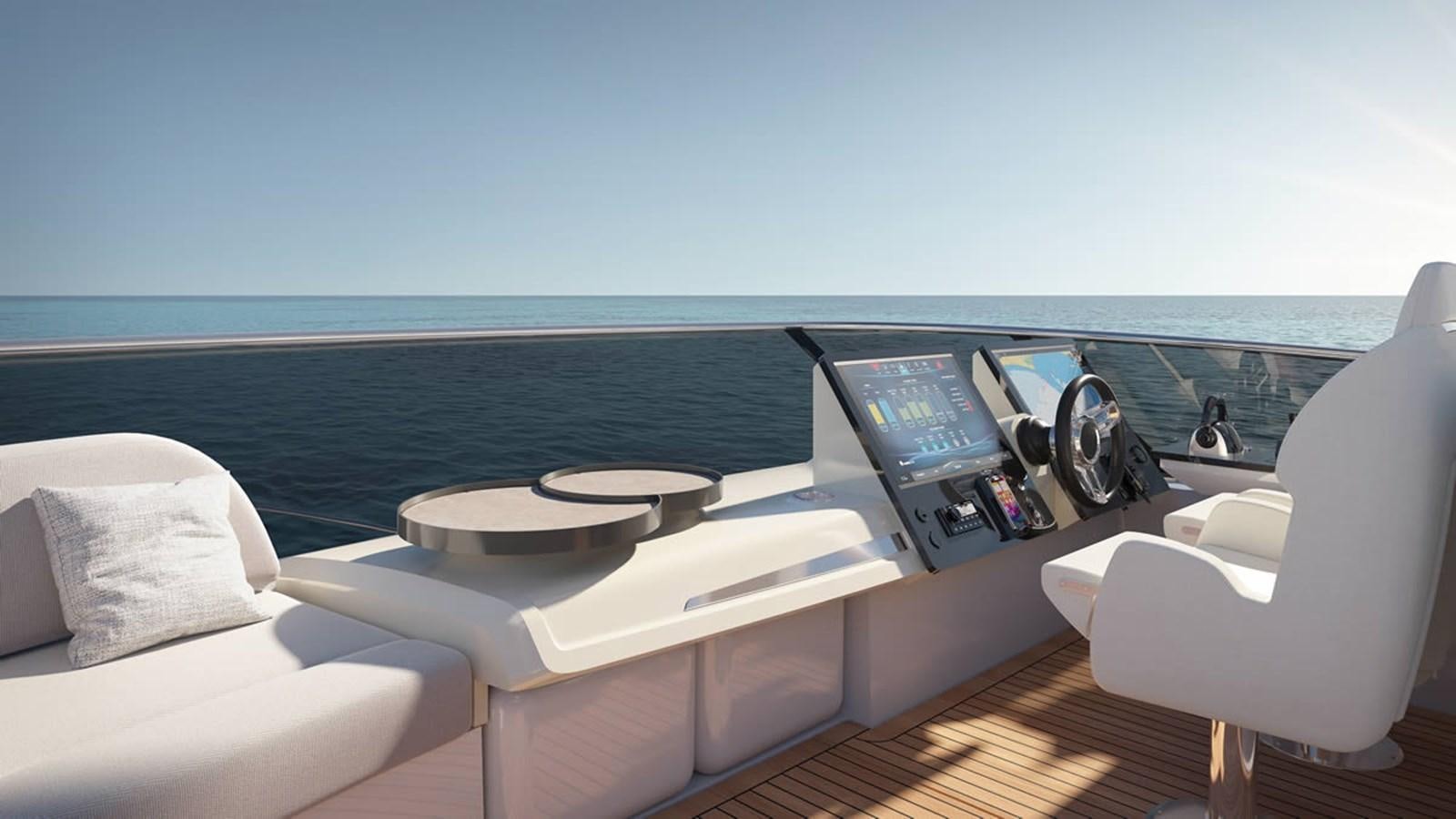 a room with a large window and a view of the ocean aboard 2026 ABSOLUTE 70 FLY Yacht for Sale