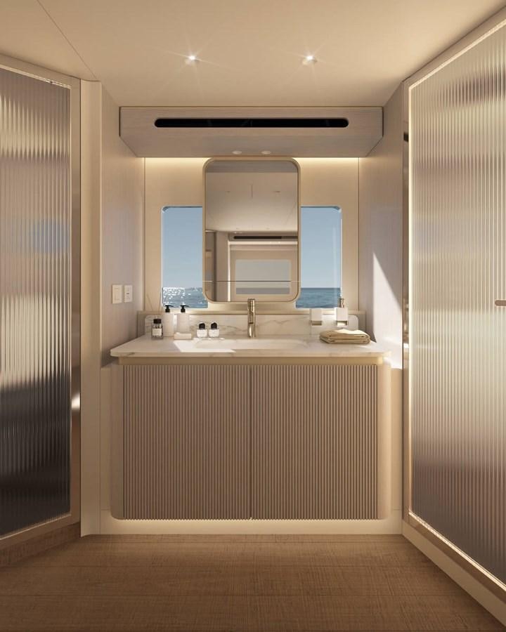 a bathroom with a sink and cabinets aboard 2026 ABSOLUTE 70 FLY Yacht for Sale