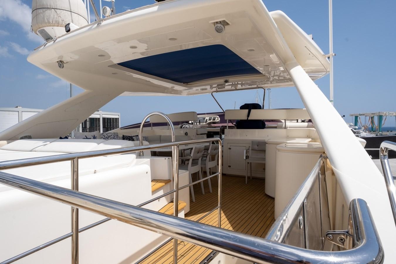 a close-up of a white boat aboard BLEU BLANC Yacht for Sale