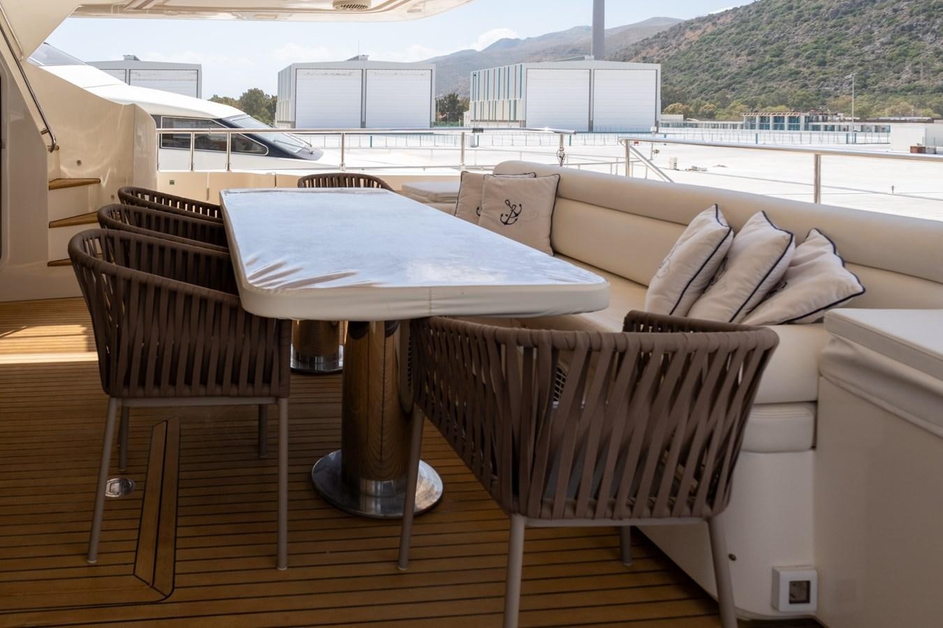 a table and chairs on a deck aboard BLEU BLANC Yacht for Sale