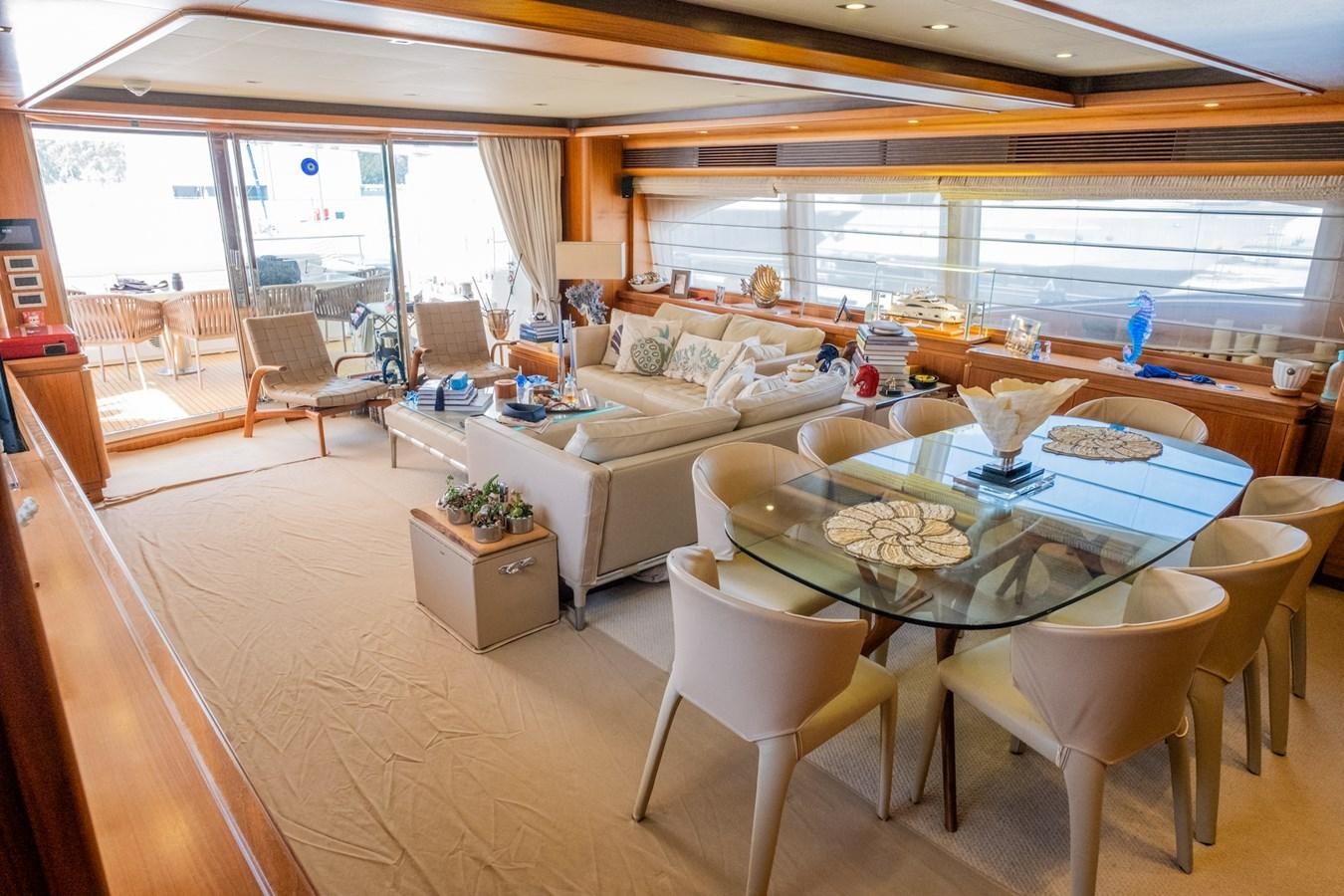 a living room with a large window aboard BLEU BLANC Yacht for Sale