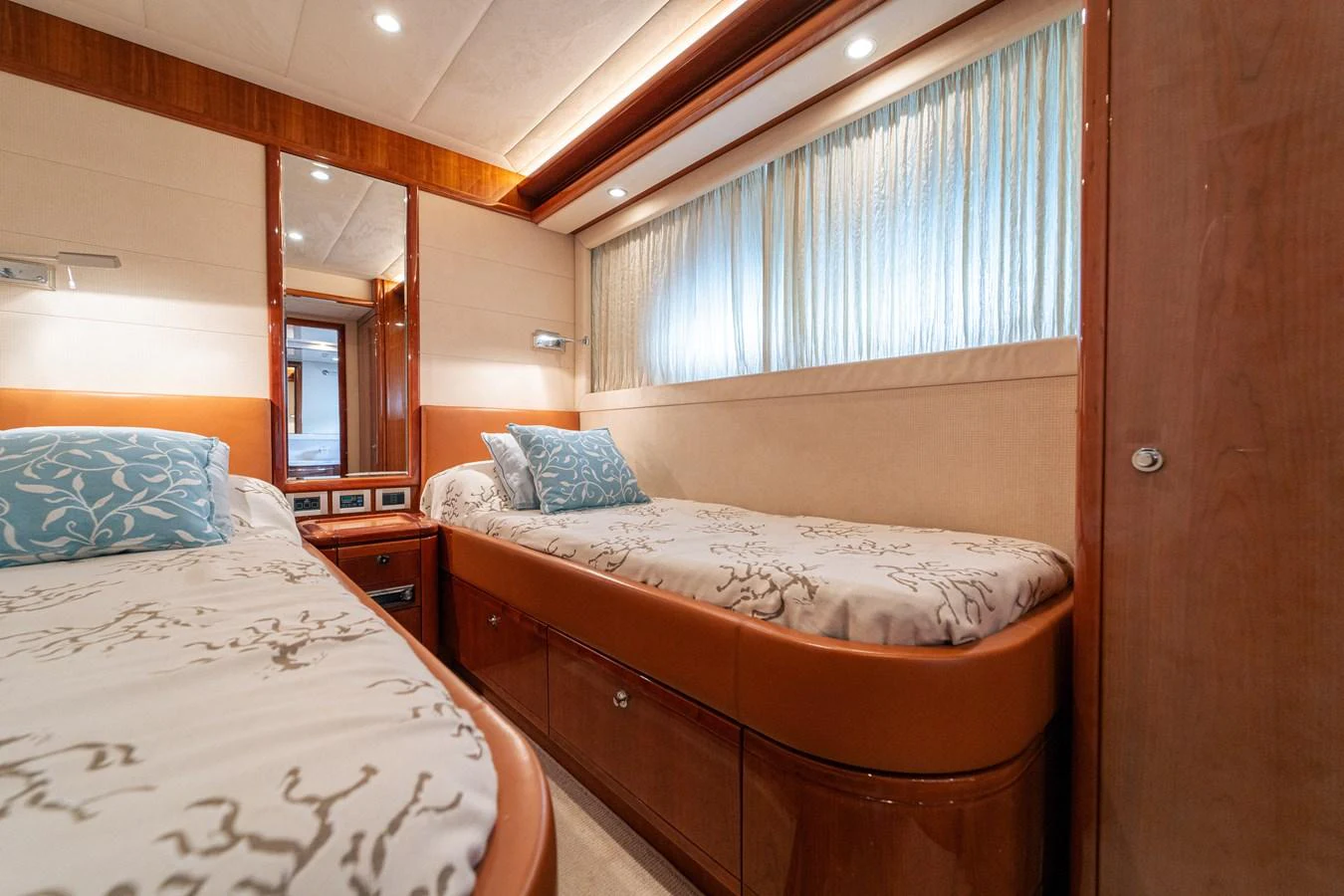 a couple of beds in a room aboard LADY HELENA Yacht for Sale