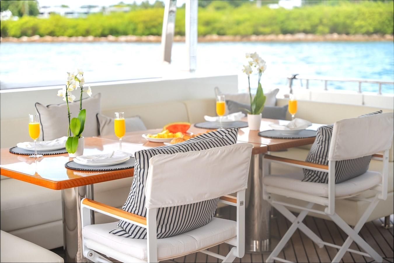 a table with plates and glasses on it aboard JUST A VACATION Yacht for Sale