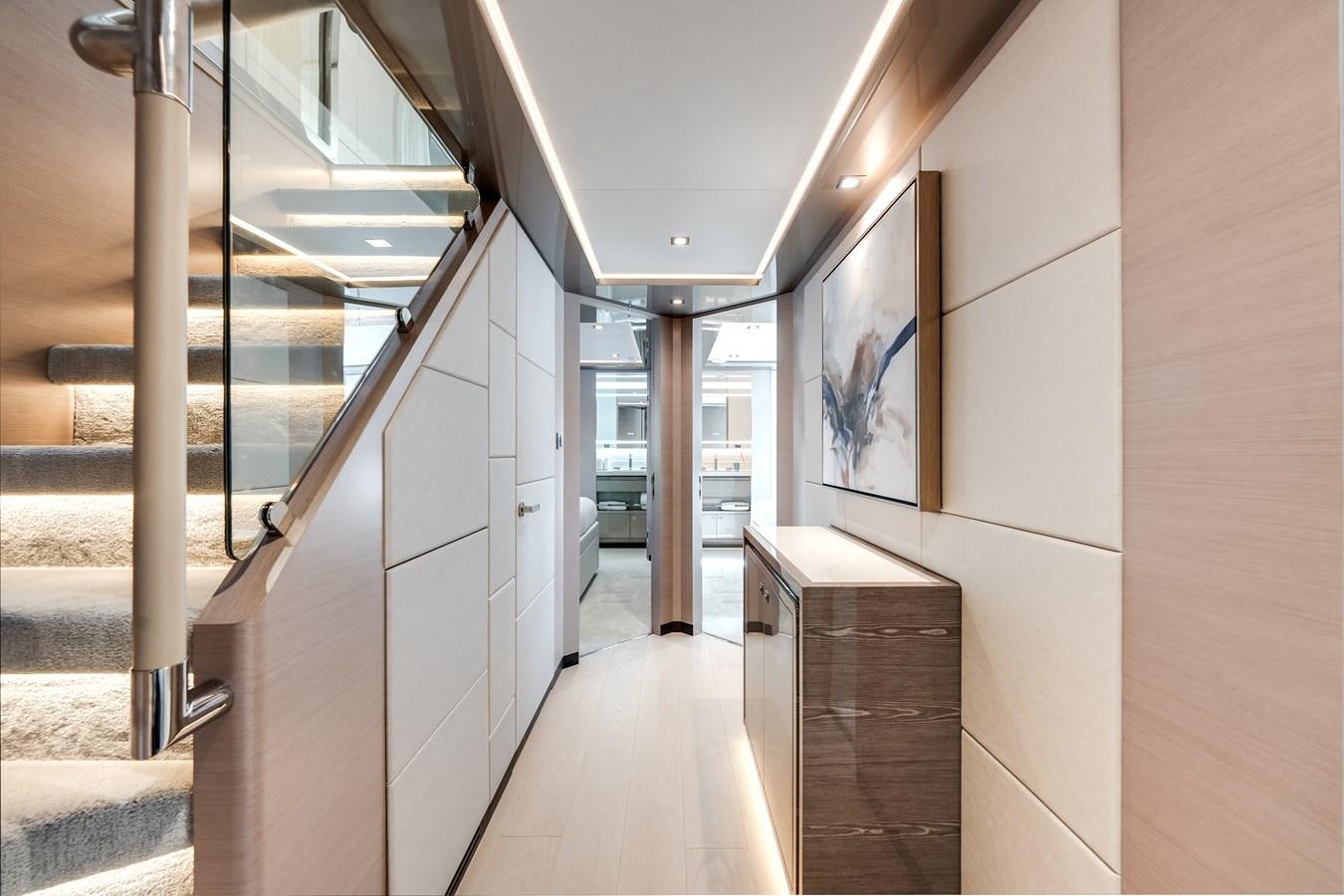 a hallway with white walls aboard JUST A VACATION Yacht for Sale