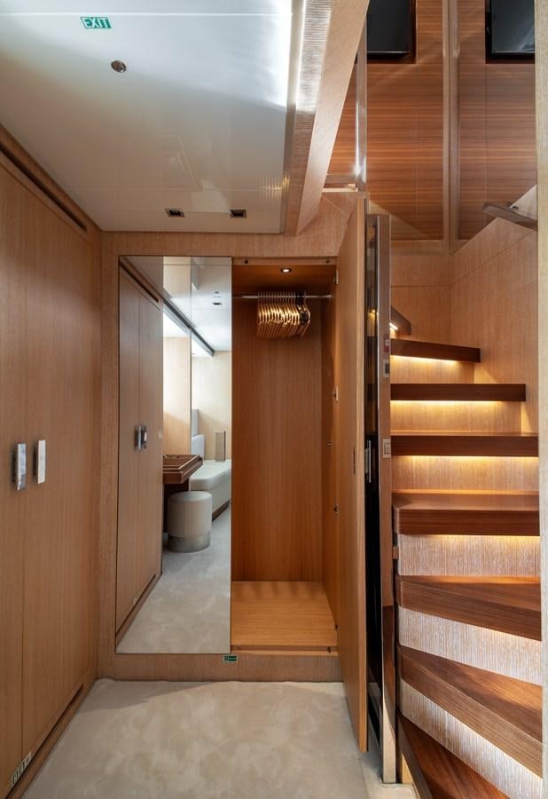 a bathroom with wood walls aboard CYBELE Yacht for Sale