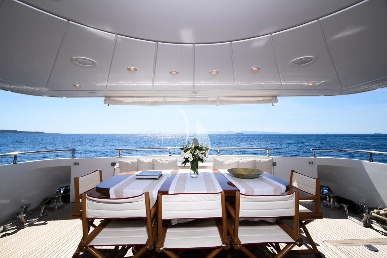 a table and chairs on a deck overlooking the ocean aboard SL88 Yacht for Sale