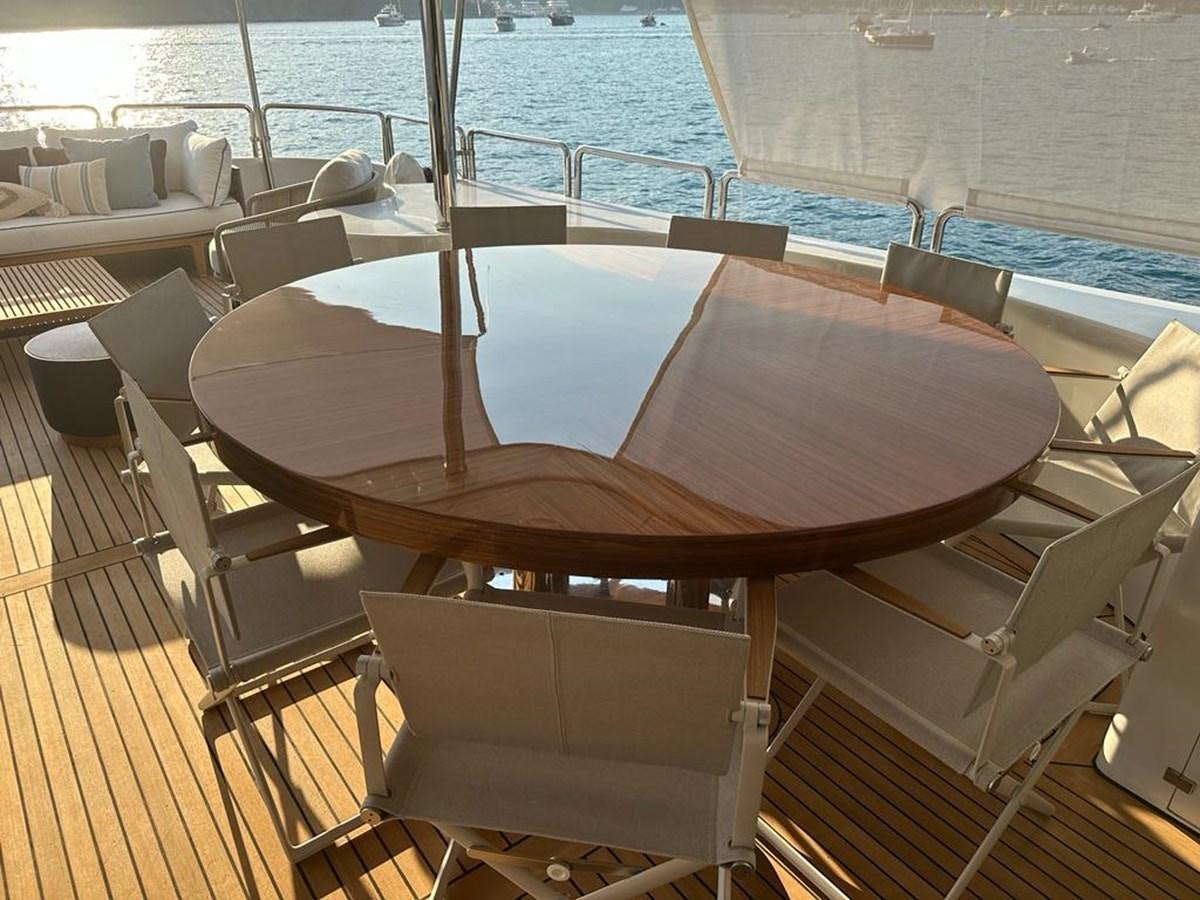 a table on a deck aboard FRIENDSHIP Yacht for Sale