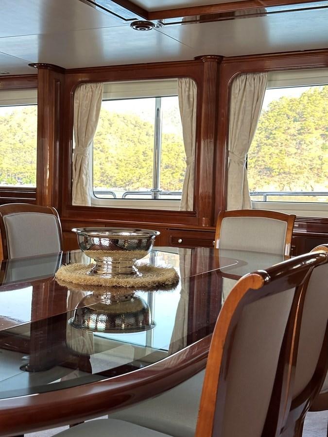 a dining room with a table and chairs aboard FRIENDSHIP Yacht for Sale