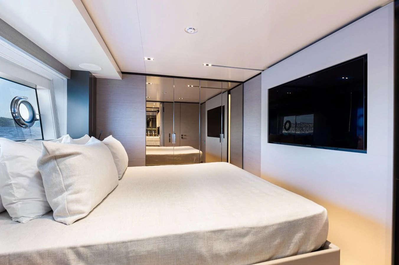 a bed in a room aboard HAIAMI I Yacht for Sale