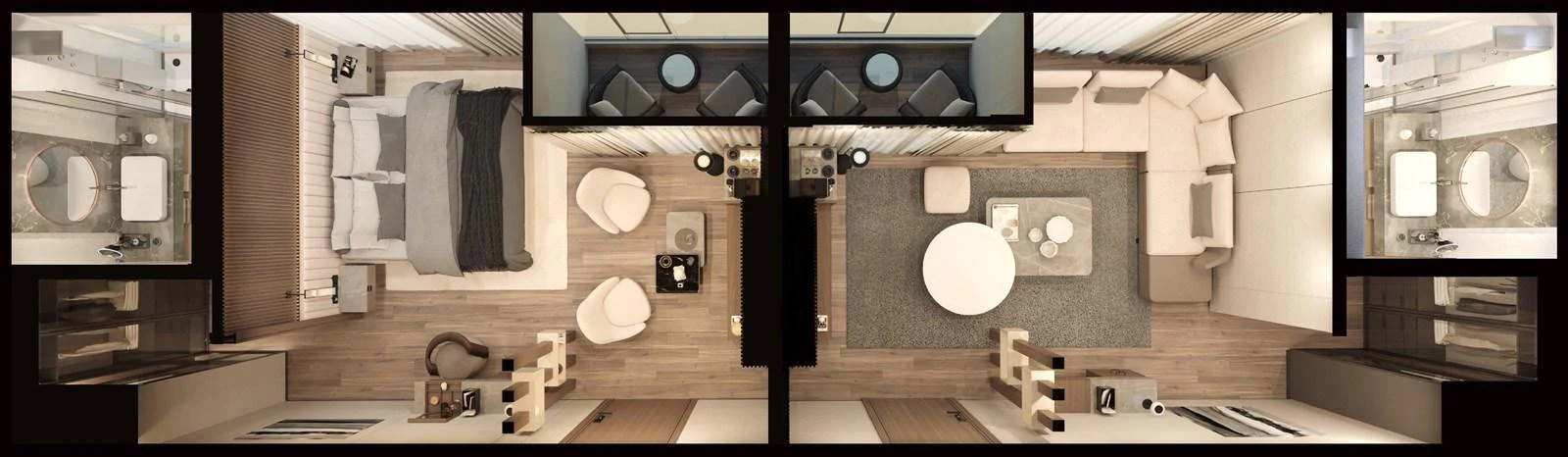 The image showcases a luxurious and spacious interior layout of a yacht, featuring elegant furnishings and modern design. aboard JASMINE Yacht for Sale