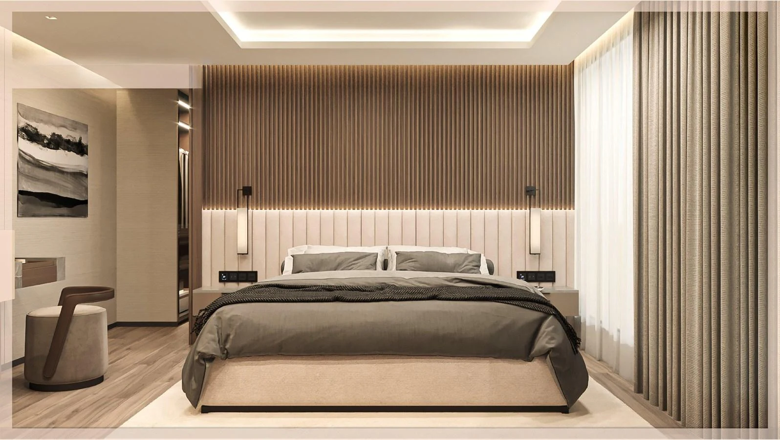 The master stateroom features a luxurious bed with elegant decor and ample natural light. aboard JASMINE Yacht for Sale