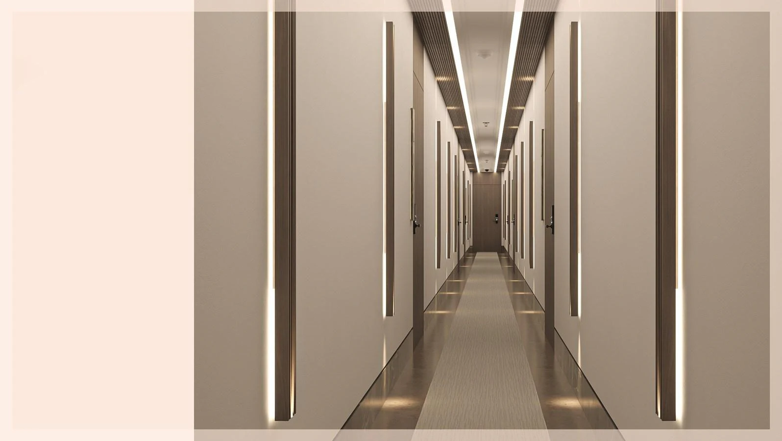 A sleek and modern hallway with ambient lighting and minimalist design. aboard JASMINE Yacht for Sale