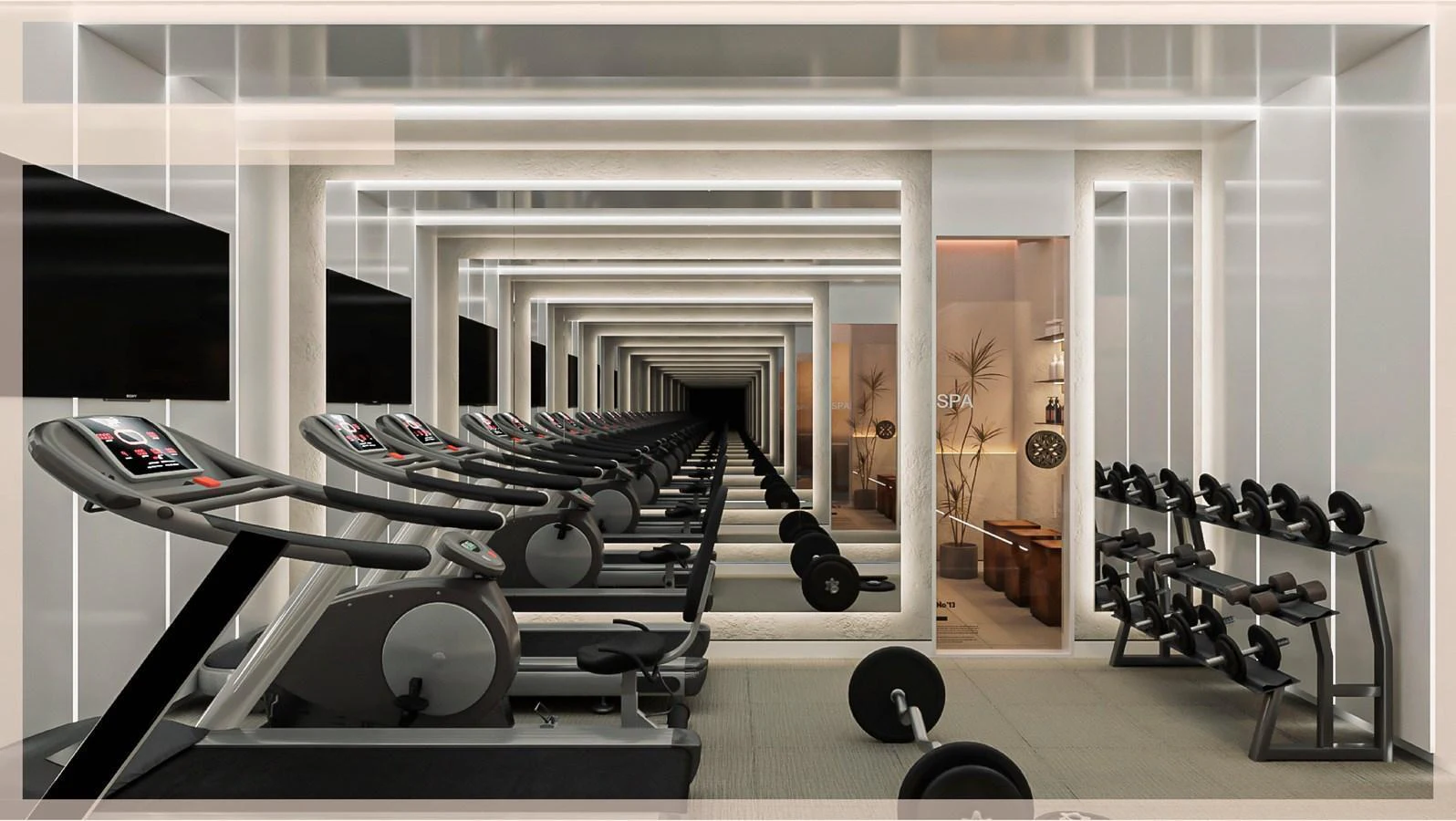 The yacht features a state-of-the-art gym with modern equipment and a sleek design. aboard JASMINE Yacht for Sale
