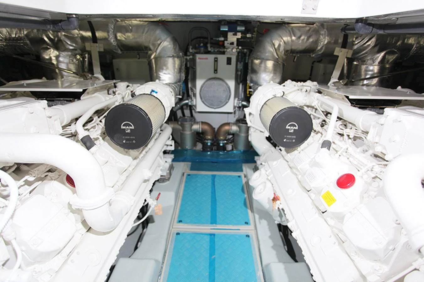 The engine room showcases powerful machinery and a clean, organized layout. aboard MAZARIN 72 FLYBRIDGE Yacht for Sale