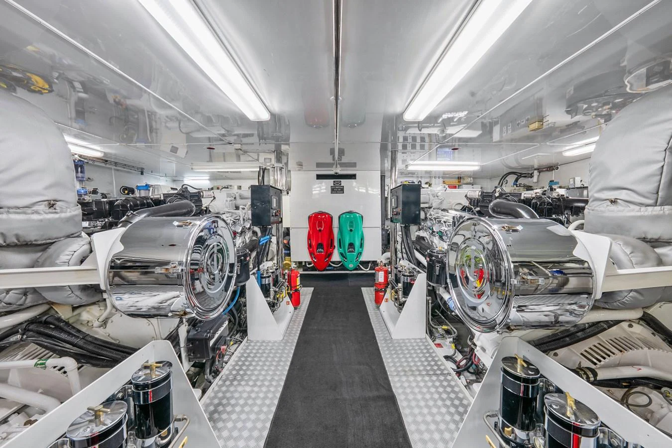 a large white room with machinery aboard NICOLE EVELYN Yacht for Sale