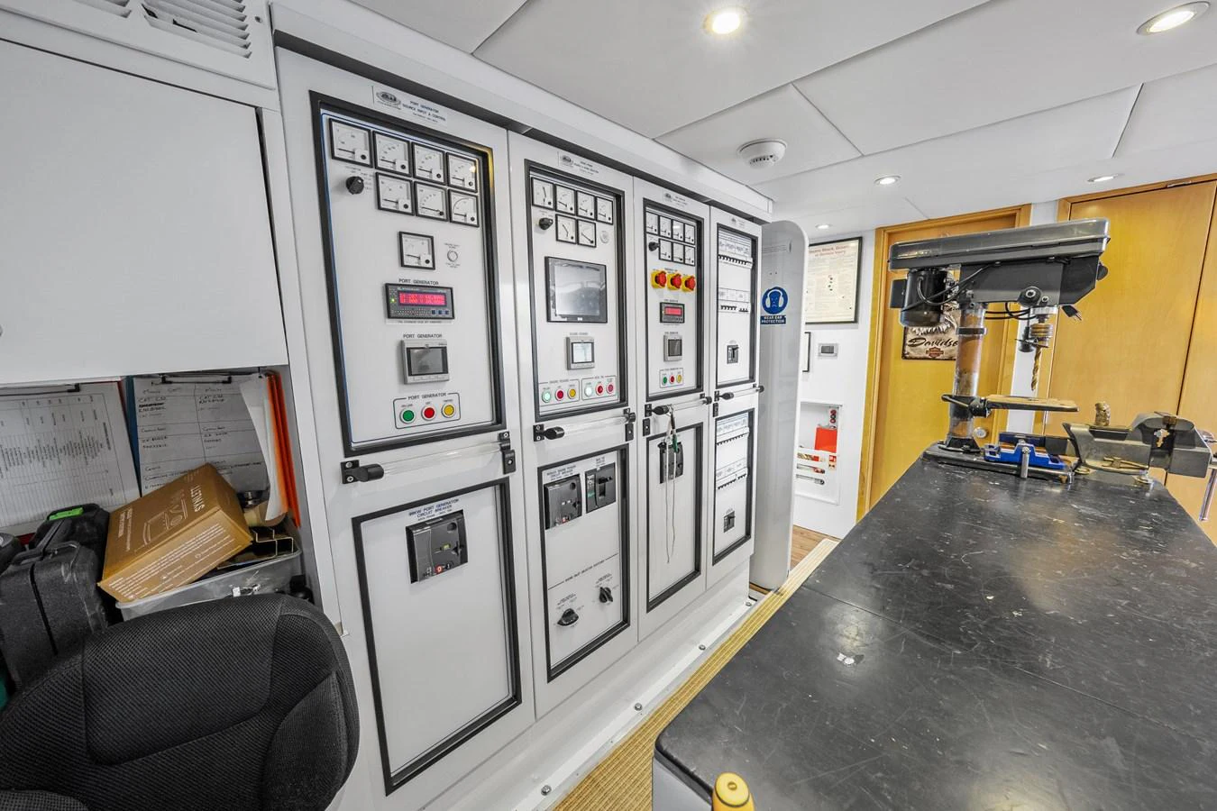 a large room with machines aboard NICOLE EVELYN Yacht for Sale
