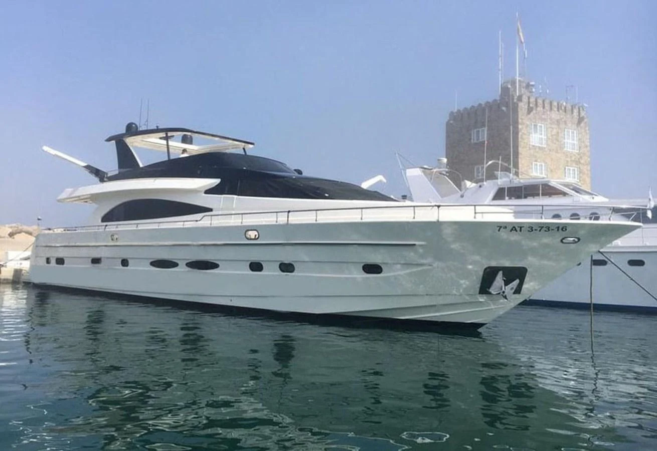 a white yacht in the water aboard YAIZA Yacht for Sale