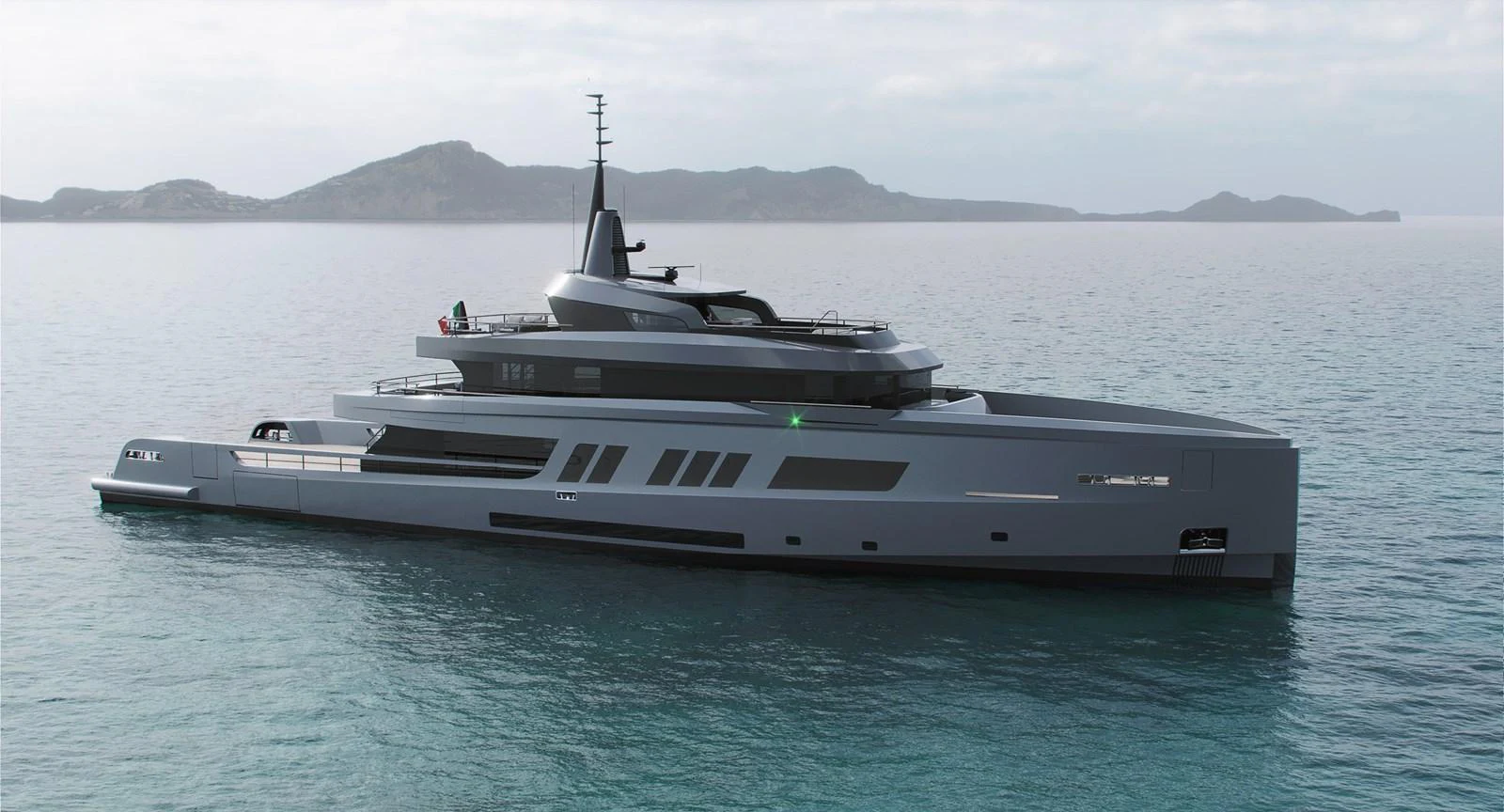 A sleek and modern yacht glides gracefully on calm waters with a scenic island backdrop. aboard BERSERK 47 Yacht for Sale