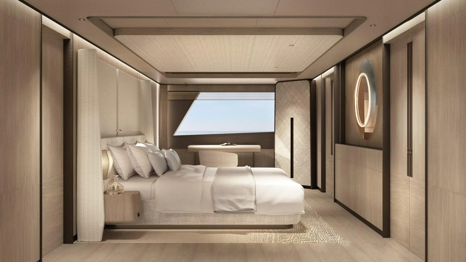The master stateroom offers a luxurious and spacious retreat with elegant design and ample natural light. aboard BERSERK 47 Yacht for Sale