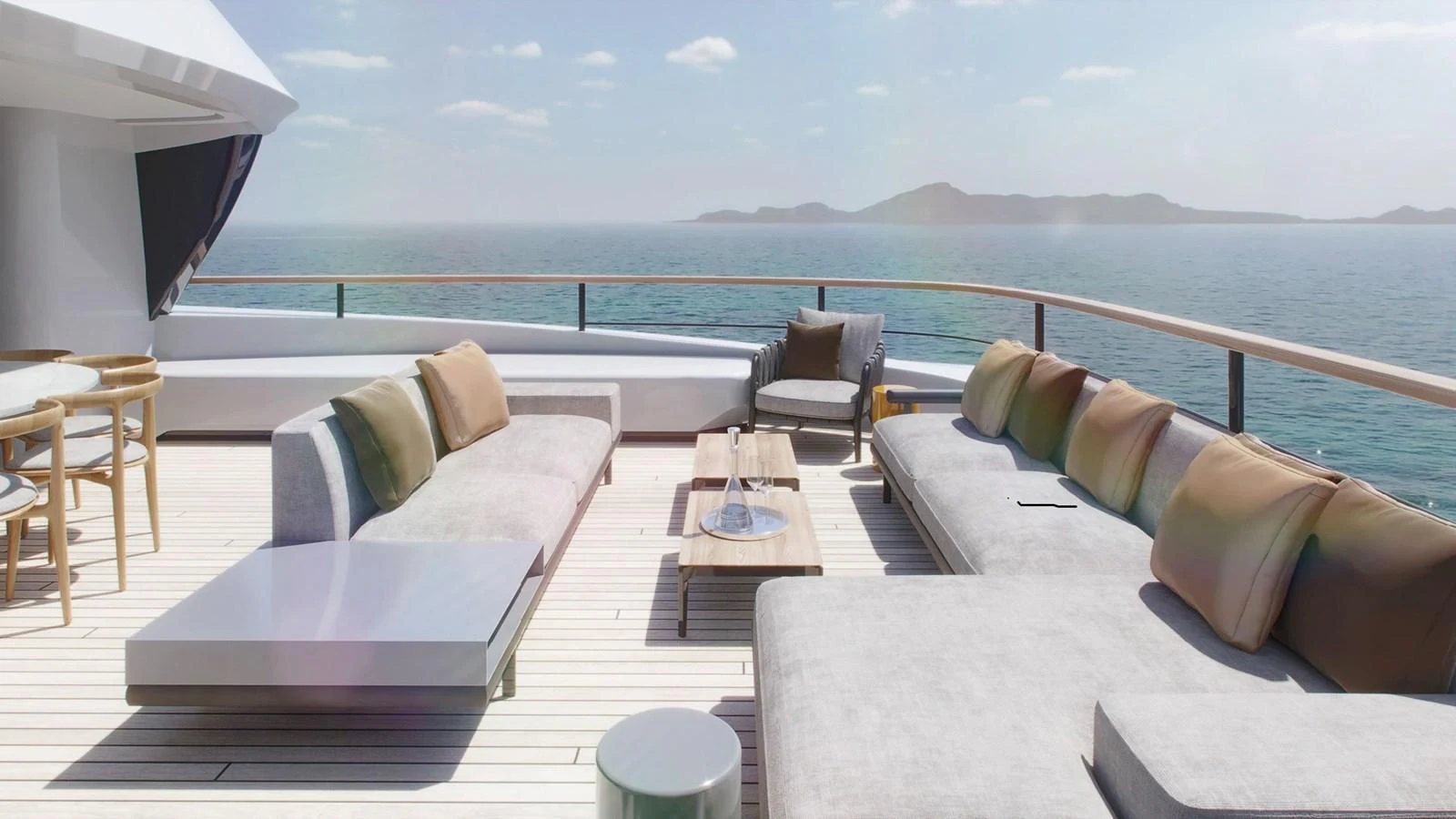 The sundeck offers a luxurious lounging area with panoramic ocean views. aboard BERSERK 47 Yacht for Sale