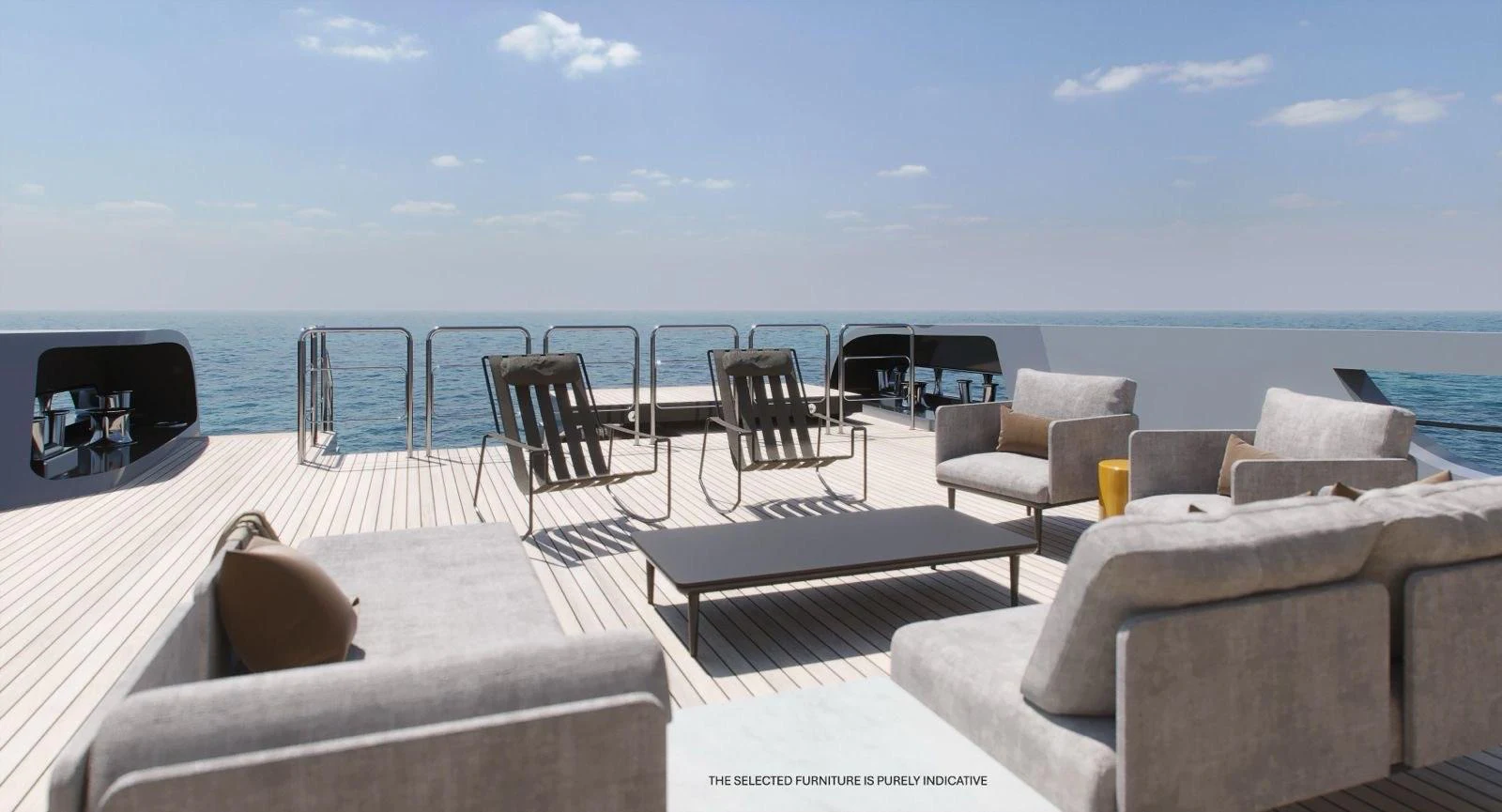 The sundeck offers a luxurious outdoor lounging area with comfortable seating and stunning ocean views. aboard BERSERK 47 Yacht for Sale